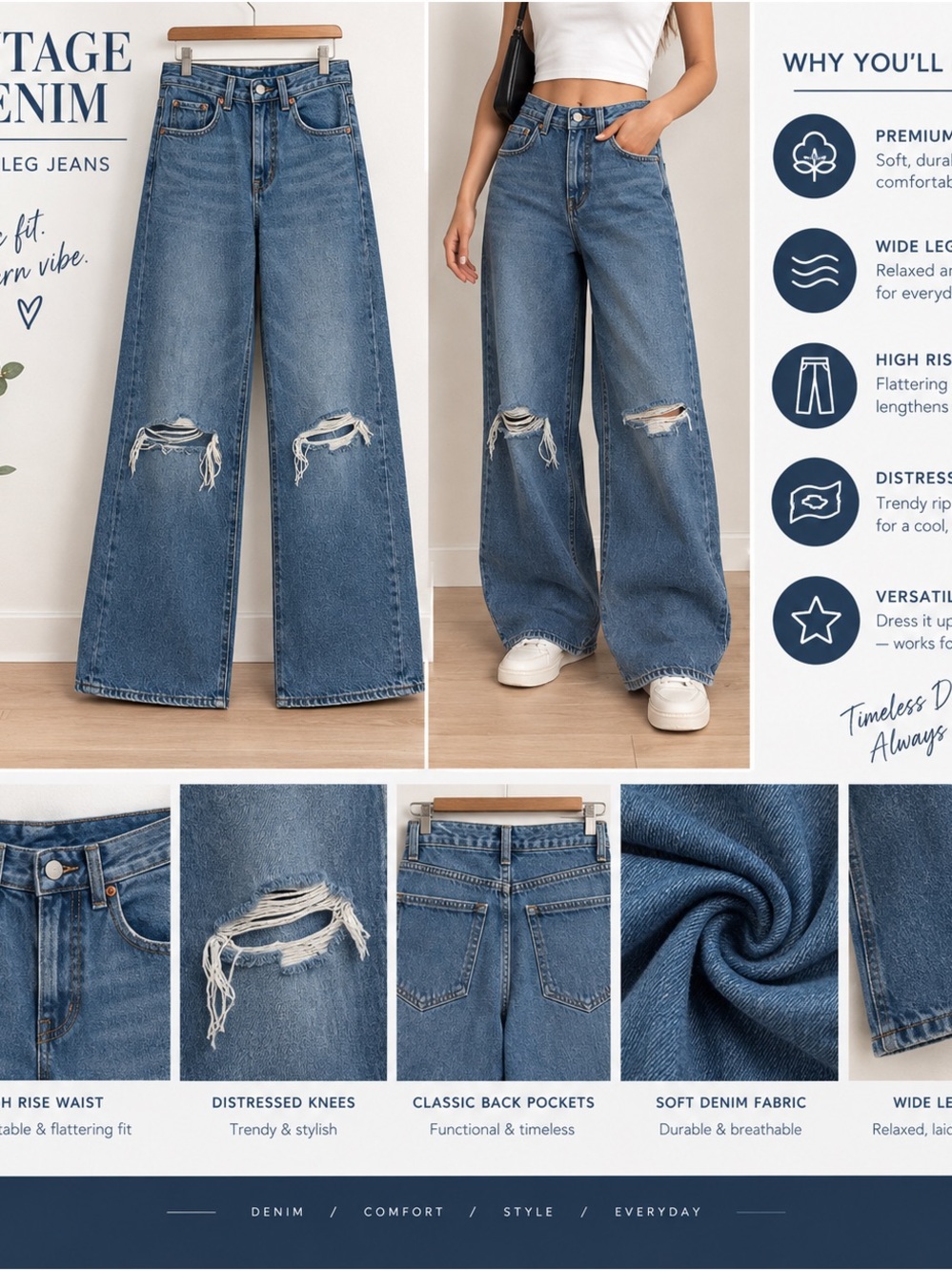 Levi's Distressed High-Rise Wide Leg Jeans - Blue